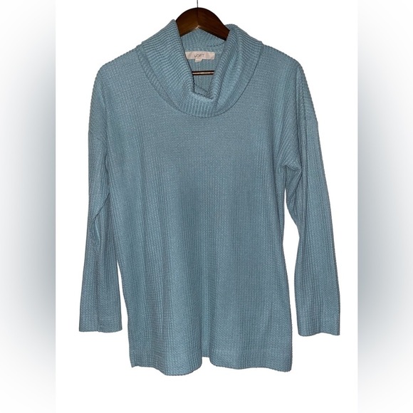 Loft Waffle Knit Stretch Sweater Cowl Neck Split Hem Women M‎ Outdoor Weather - Picture 1 of 7